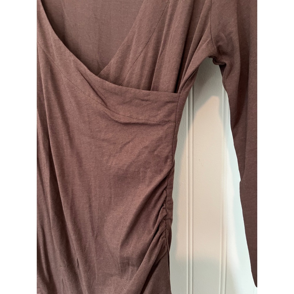 Soft Surroundings Top Womens XS Brown Pima Cotton Modal Wrap Side Ruched - Picture 3 of 9